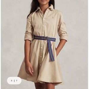 NEW Polo Ralph Lauren Belted Cotton Chino Shirtdress Khaki Long Sleeve Preppy  8